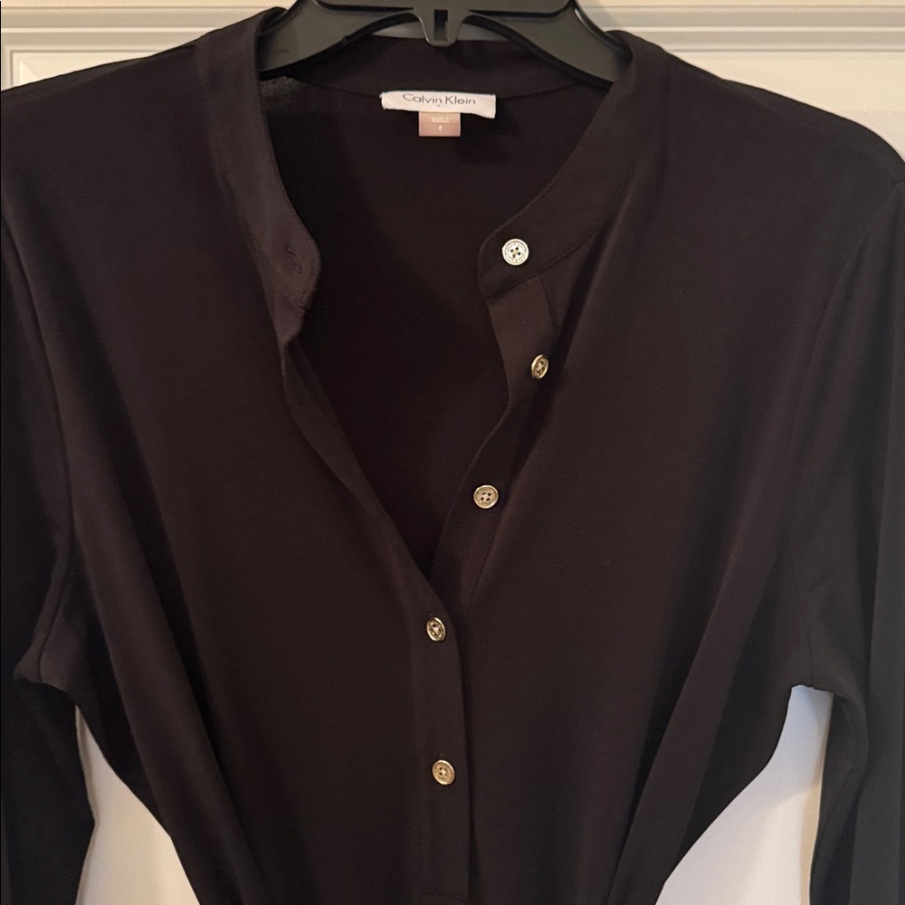 Calvin Klein Dress, Black w gold buttons, Size 8